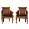 English Leather and Rattan Armchairs, Set of 2 1