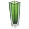 Small Vintage Geometric Flavio Poli Style Vase in Green Sommerso Murano Glass 1