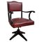 Italian Bordeaux Leather & Wood Open Arm Turning Chair 1