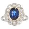 French 18K White Gold Ring in Platinum with Verneuil Sapphire and Diamonds, 1930s 1