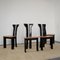 French Black Lacquered Wood Chairs with Cognac Leather Seat by Pierre Cardin, 1970s, Set of 4 9