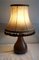 Pear-Shaped Brown Ceramic Table Lamp with Segmented Shade with Beige Leather Covering and Green Fringes, 1970s, Image 4