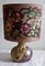 Floral Table Lamp with Brown-Beige Ceramic Oval Base & Fabric Shade, 1980s 1