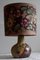 Lampe de Bureau Florale avec Base Ovale en Céramique Marron-Beige et Abat-Jour en Tissu, 1980s 3