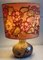 Lampada da tavolo floreale con base ovale in ceramica marrone-beige e paralume in tessuto, anni '80, Immagine 4