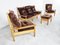 Vintage Oak and Velvet Living Room Set, 1960s, Set of 4 4