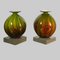Hand-Blown Murano Glass Vases on a Marble Stand, 1970s , Set of 2 1
