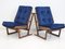 Lounge Chairs in Walnut with Blue Velvet Covers by Hans Juergens for Deco House, Set of 2 1