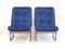 Lounge Chairs in Walnut with Blue Velvet Covers by Hans Juergens for Deco House, Set of 2 2