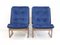 Lounge Chairs in Walnut with Blue Velvet Covers by Hans Juergens for Deco House, Set of 2, Image 2