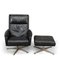 Vintage Danish Black Leather Swivel Chair With Ottoman, 1960s, Set of 2, Image 2
