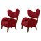 Smoked Oak My Own Lounge Chair in Red Raf Simons Vidar 3 Fabric by Lassen, Set of 2 1