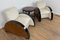 Art Deco Style Armchairs in Walnut and Piano Black with Brass Details 8