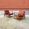 Mid-Century Danish Modern Solid Wood & Bordeaux Faux Leather Armchairs, 1960s, Set of 2, Image 3