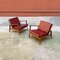 Mid-Century Danish Modern Solid Wood & Bordeaux Faux Leather Armchairs, 1960s, Set of 2 2