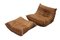 Vintage Tobacco Brown Togo Lounge Chair and Pouf Set by Michel Ducaroy for Ligne Roset, 1973, Set of 2 1