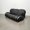 Curved Sofa in Black Leather in the Style of Afra and Tobia Scarpa, Italy, 1970s, Image 1