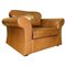 Tan Leather Armchair on Scroll Arms & Wooden Feet, Image 1