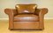 Tan Leather Armchair on Scroll Arms & Wooden Feet, Image 4