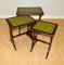 Tables Gigognes en Acajou avec Plateaux en Cuir Vert et Supports en Forme de Harpe, Set de 3 4