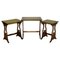 Mahogany Nesting Tables with Green Leather Tops & Harp Shaped Support Sides, Set of 3 2