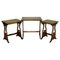 Tables Gigognes en Acajou avec Plateaux en Cuir Vert et Supports en Forme de Harpe, Set de 3 2