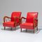 Italian Lounge Chairs in Wood and Red Leatherette by Paolo Buffa, 1950s, Set of 2 3