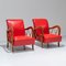 Italian Lounge Chairs in Wood and Red Leatherette by Paolo Buffa, 1950s, Set of 2 4