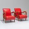 Italienische Sessel aus Holz & rotem Kunstleder von Paolo Buffa, 1950er, 2er Set 4