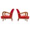 Italian Lounge Chairs in Wood and Red Leatherette by Paolo Buffa, 1950s, Set of 2 1