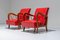 Italian Lounge Chairs in Wood and Red Leatherette by Paolo Buffa, 1950s, Set of 2 2