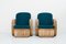 Italian Rattan Chairs in Green Wool by Franco Albini, 1950s, Set of 2 3