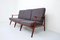 Italian Three-Seat Sofa with Armrests in Patinated Oak and Fabric, 1960s 3