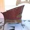 Großer gebogener Sessel aus Rattan & emailliertem Eisen mit Fußhocker, USA, 1980er, 2er Set 6