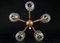 Scandinavian Teak and Glass Ceiling Lamp with 5 Arms, 1960s. 6