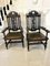 Large Antique Victorian Carved Oak Throne Armchairs , Set of 2 1