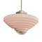 Art Deco Pink Opal Ribbed Glass Hanging Lamp, 1950s 4