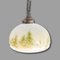 Vintage Handpainted Opal Glass Hanging Lamp with Winter Landscape, 1950s 10