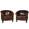 20 Century Oversized Dutch Sheepskin Leather Club Chairs, Set of 2 1