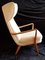 Vintage Ahorn Wood Frame Beige Velour Fabric Cover Wing Chair, 1970s 5