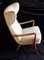 Vintage Ahorn Wood Frame Beige Velour Fabric Cover Wing Chair, 1970s 2