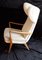 Vintage Ahorn Wood Frame Beige Velour Fabric Cover Wing Chair, 1970s 7
