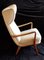 Vintage Ahorn Wood Frame Beige Velour Fabric Cover Wing Chair, 1970s, Image 3