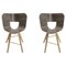 Striped Seat Ivory and Black Wood Tria 4 Legs Chair by Colé Italia, Set of 2, Image 1