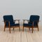 Mid-Century Danish Armchairs in Oak, Teak and Blue Wool Upholstery, 1960s, Set of 2 1