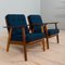 Mid-Century Danish Armchairs in Oak, Teak and Blue Wool Upholstery, 1960s, Set of 2 2