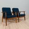 Mid-Century Danish Armchairs in Oak, Teak and Blue Wool Upholstery, 1960s, Set of 2 3