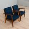 Mid-Century Danish Armchairs in Oak, Teak and Blue Wool Upholstery, 1960s, Set of 2 5
