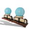 Art Deco French Blue Opal Glass and Wood Table Lamps, 1940s, Set of 2, Image 2