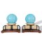 Art Deco French Blue Opal Glass and Wood Table Lamps, 1940s, Set of 2 1
